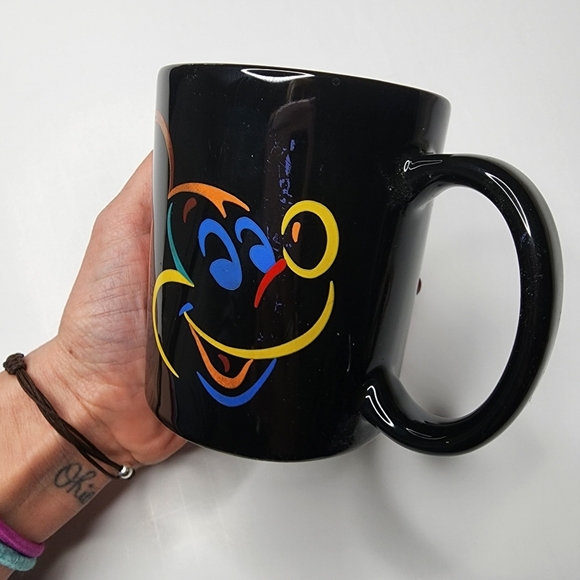 Disney Mickey Mouse Multicolor Mug Rainbow Face on Black Coffee Cup - Picture 3 of 5